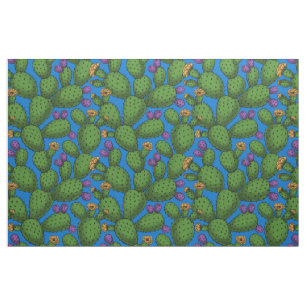 Tissu Opuntie de floraison en bleu