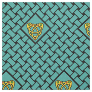 Tissu Or/aqua/tissage noir, diamant, noeud céleste