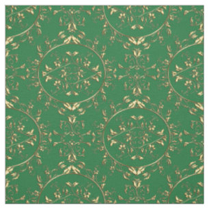 Tissu Or et copie verte de damassé de vacances