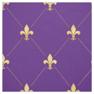 Tissu Or Fleur de Lis (grande échelle) violet