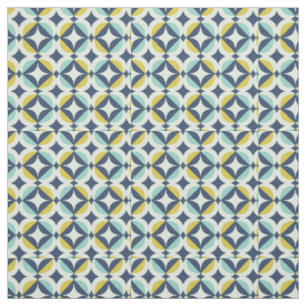 Tissu Or géométrique et motif bleu