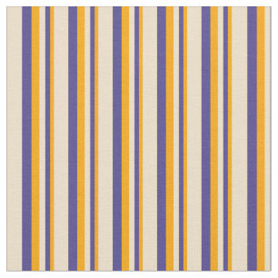 Tissu Orange, Ardoise foncée Bleu & Tan Stripes