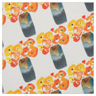 Tissu Orange fleurs de pavot aquarelle