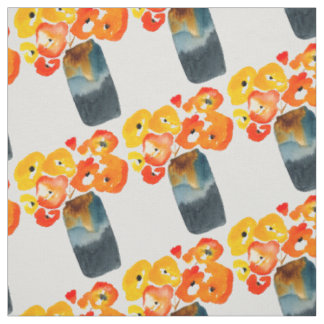 Tissu Orange fleurs de pavot aquarelle