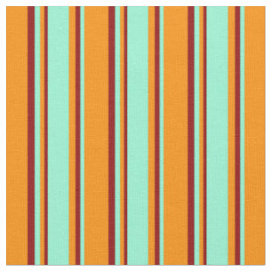 Tissu Orange foncé, Aquamarine et Motif de lignes rouges