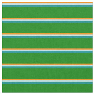 Tissu Orange foncé, Turquoise, Cyan foncé et Motif vert