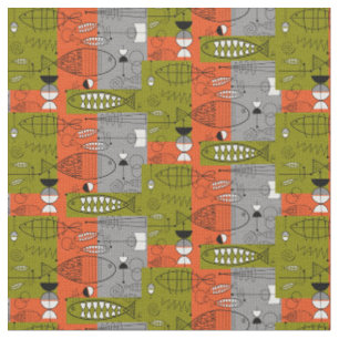 Tissu Orange lunatique moderne de poissons de la moitié