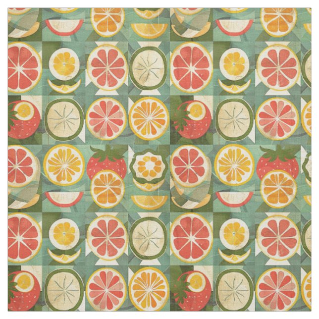 Tissu Orange Rétro, Pamplemousse & Fraise (Échantillon)
