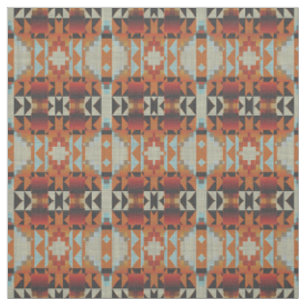 Tissu Orange rouge Brown bleu autochtone Motif de mosaïq