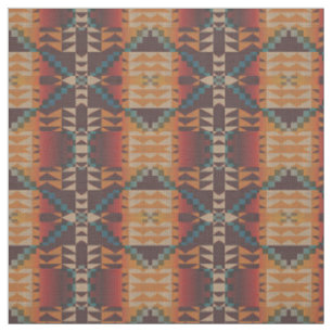 Tissu Orange Taupe Brown Rouge Turquoise Bleu Ethnique