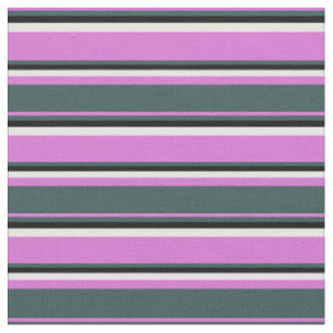 Tissu Orchidée, gris ardoise foncée, bandes noires et bl