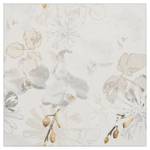Tissu Orchidées blanches sur une crème légère