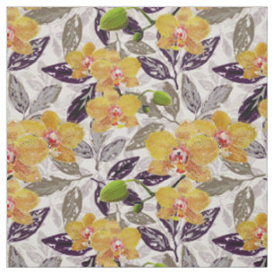 Tissu Orchidées jaunes oranges.