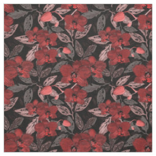 Tissu Orchidées rouges sur noir.