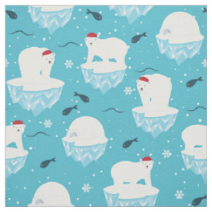 Tissu Ours polaires mignons à Santa Hats Motif de Noël