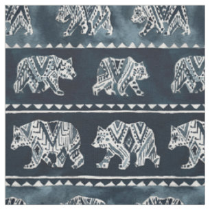 Tissu OURS SPIRIT Indigo Boho Tribal Motif Fabric