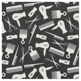 Tissu Outil à cheveux blancs noirs Motif de silhouette