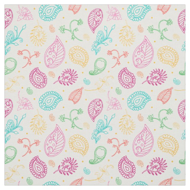 Tissu Paisley Bright Boho Folk Motif sur White (Échantillon)