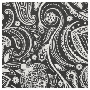 Tissu Paisley florale blanche sur arrière - plan noir pe