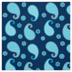 Tissu Paisley motif, bleu ciel et cobalt