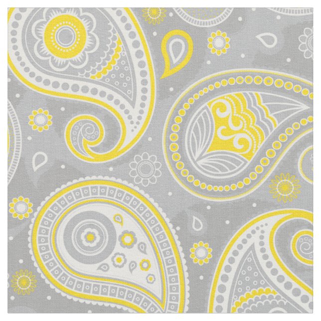 Tissu Paisley motif jaune et gris (Fermer)