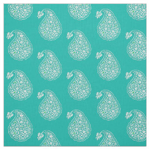 Tissu Paisley perse - blanc sur turquoise