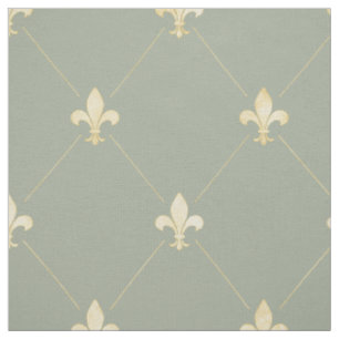 Tissu Pale Gold Fleur-de-Lis (grande échelle) Sage Green