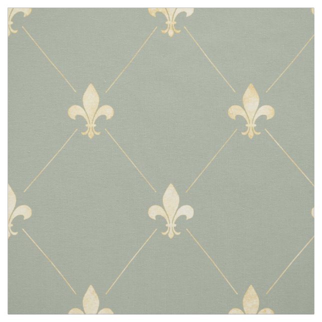 Tissu Pale Gold Fleur-de-Lis (grande échelle) Sage Green (Échantillon)