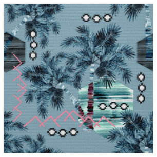 Tissu Palm Hawaiian bleu noir monogramme soleil personna