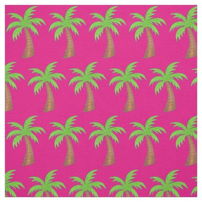 Tissu Palm Tree Tropical Island Hot Pink Green Beach Amu (Échantillon)