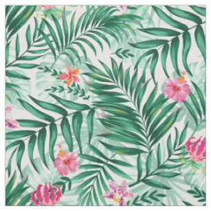 Tissu Palme tropicale & Monstera Feuilles & Fleurs exoti
