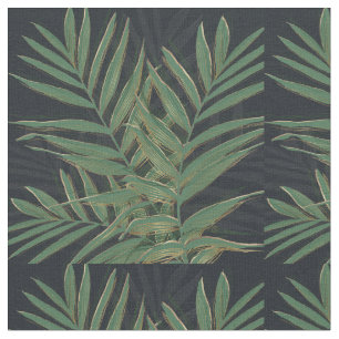 Tissu Palmier Vert Feuille Gold Strokes Gris Design