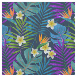 Tissu Palmiers de Monstera Plumeria Oiseaux du Paradis