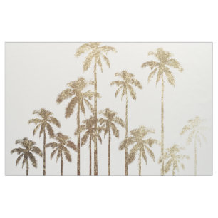 Tissu Palmiers tropicaux or glamour sur blanc