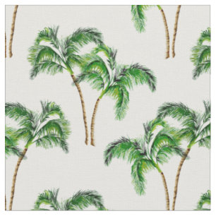 Tissu Palmiers verts en blanc
