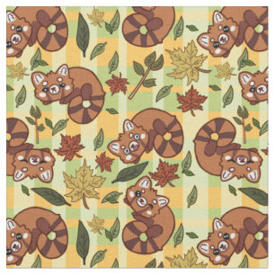 Tissu Panda rouge feuillu