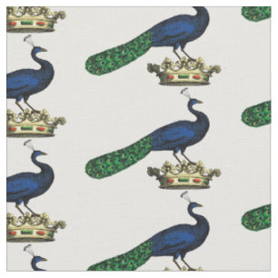 Tissu Paon stylisé vintage héraldique sur couronne C