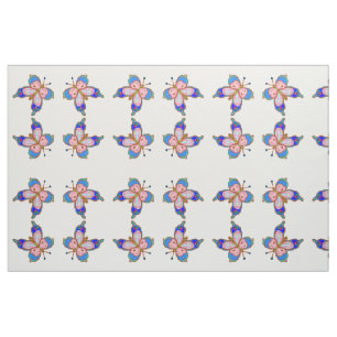 Tissu Papillon bleu et rose