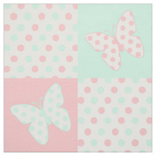 Tissu Papillon Coral rose Monnaie Pois verts