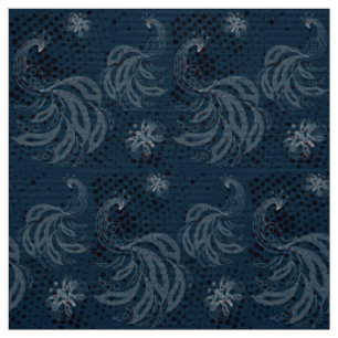 Tissu Papillon de bleu marine et de blanc, motif de