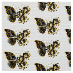 Tissu Papillon fleur d'or avec orchidée noire