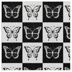 Tissu Papillon noir et blanc À damiers