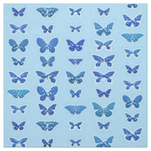 Tissu Papillons bleu foncé, arrière - plan bleu ciel