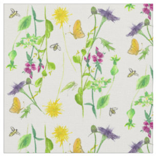 Tissu Papillons des abeilles Dandelion Fleur sauvage Aqu