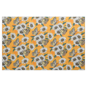 Tissu Papillons Jézabel et fleurs marguerites
