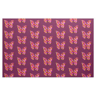 Tissu Papillons Motif sur le vin rouge