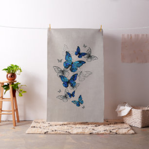 Tissu Papillons volants bleus Morpho