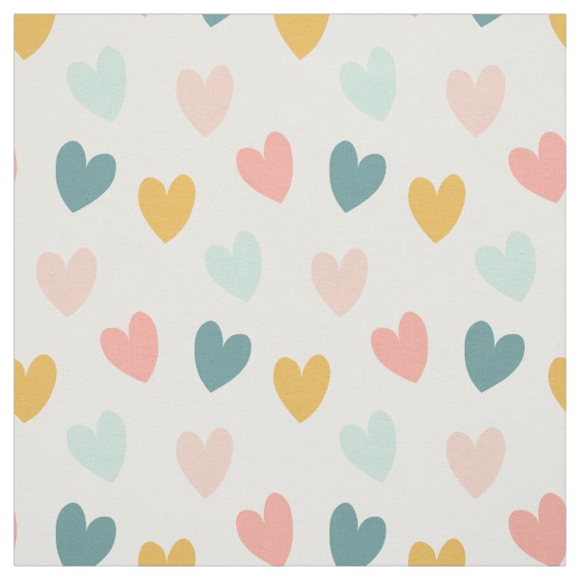 Tissu Pastel Boho Coeurs-Rose, Blues, Or (Échantillon)