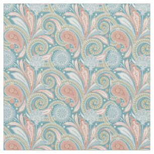 Tissu Pastel Paisley Floral Rose et Bleu