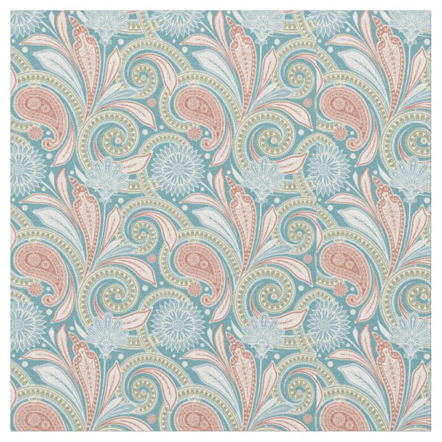 Tissu Pastel Paisley Floral Rose et Bleu (Fermer)